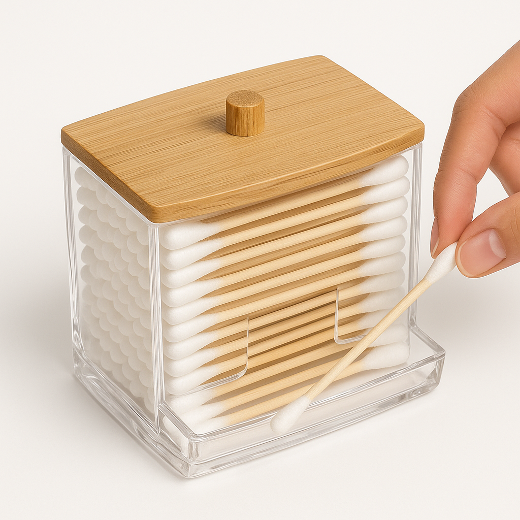 קופסת אחסון קיסמי אוזניים חכמה מעוצבת - לשליפה נוחה ומהירה בעזרת מילוי אוטומטי לפתח הקופסה